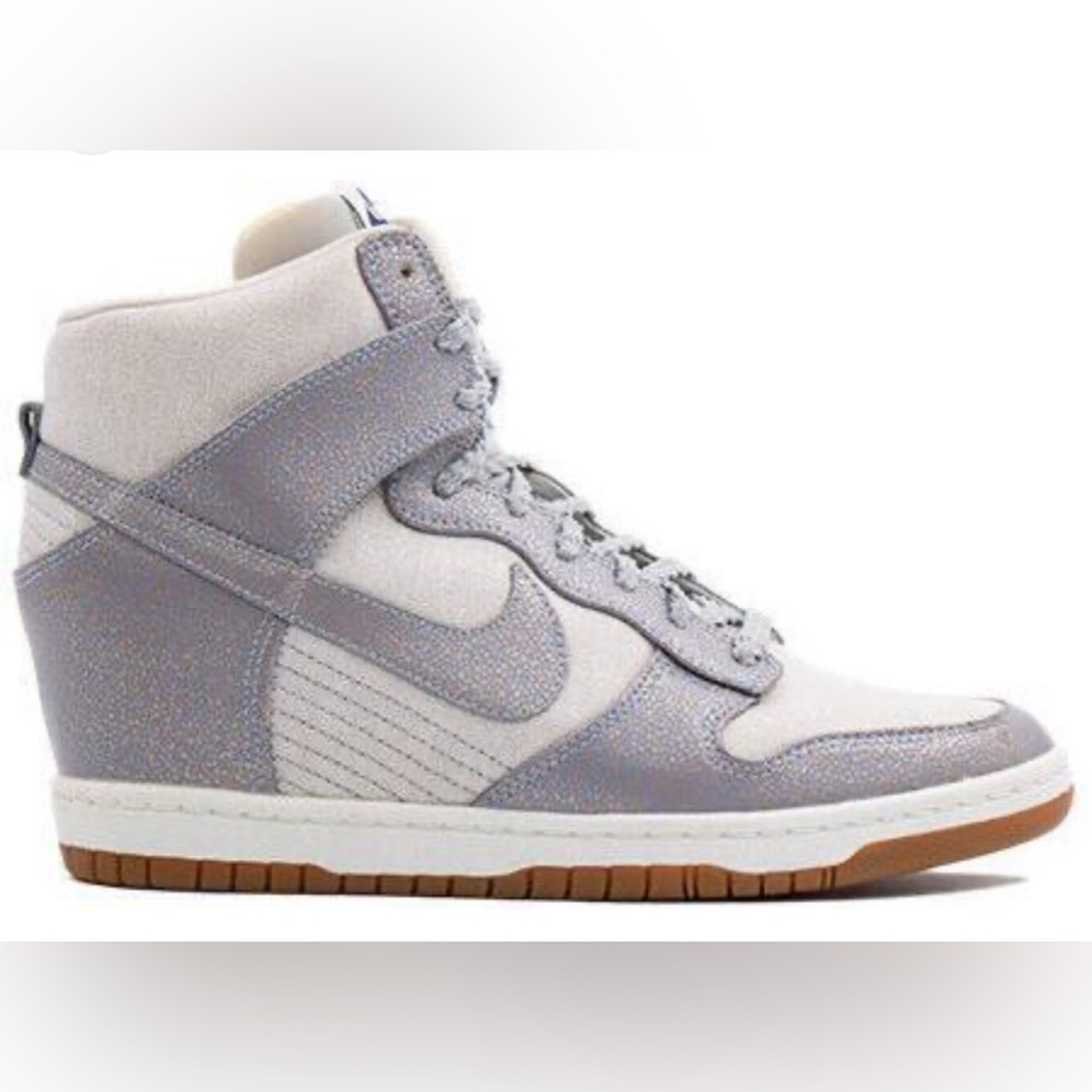 Nike - women’s Dunk ski wedge high metallic shoes ice blue lace up sneakers 9.5